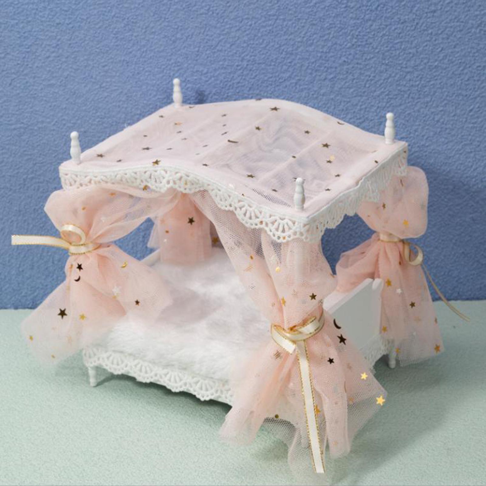 2x Miniature Dollhouse Princess Bed Bedroom Micro Landscape Furniture Decor