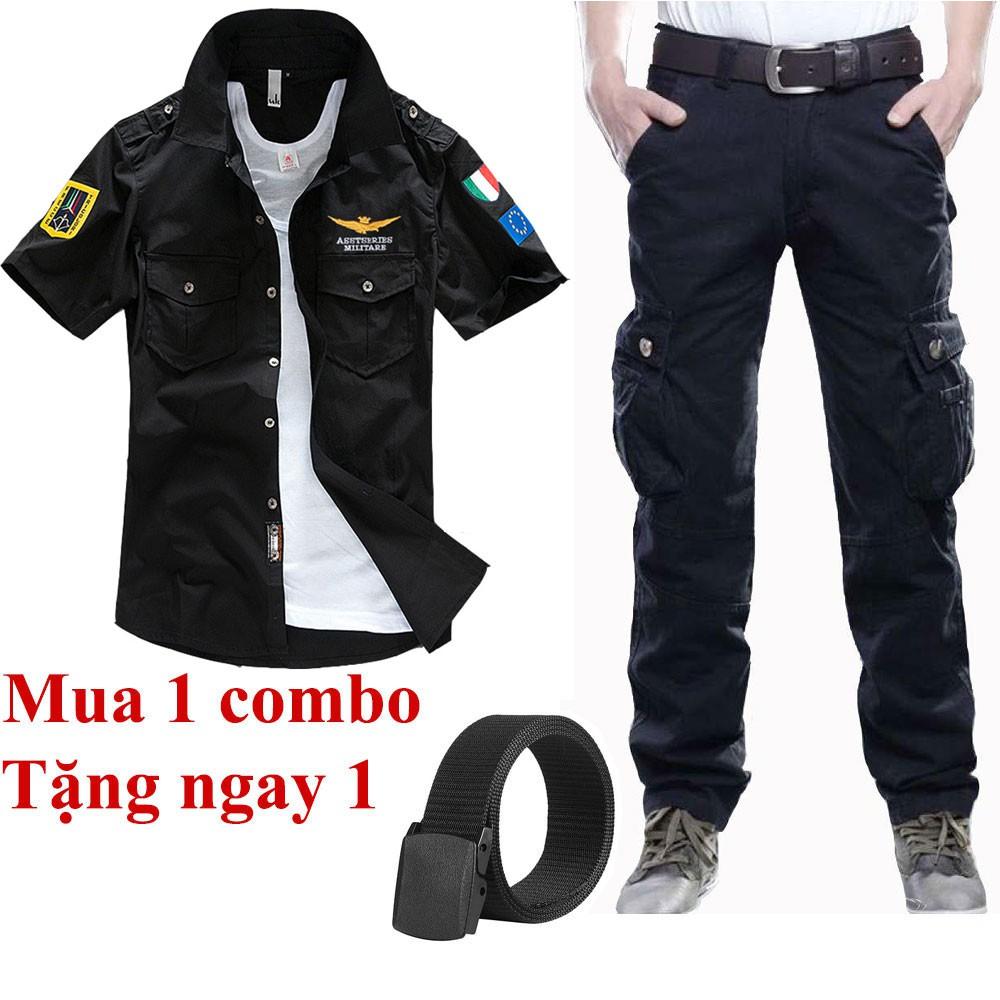 Combo áo sơ mi cơ trưởng kết hợp quần kaki nam cực chất mùa hè + Tặng thắt lưng da/Ví da