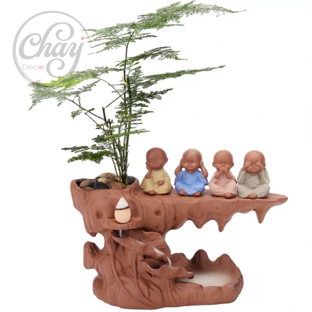 Bộ 4 Tượng Chú Tiểu Tứ Không Trầm Hương Chảy Ngược Trang Trí Nội Thất, Phòng Làm Việc, Bàn Trà