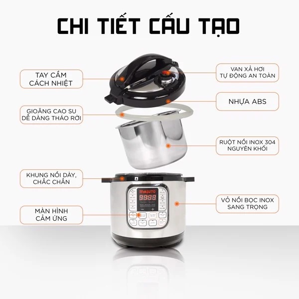 Nồi áp suất điện đa năng Sothing Masuto 6L L-G-06A phím điều khiển tiếng Việt- Hàng chính hãng