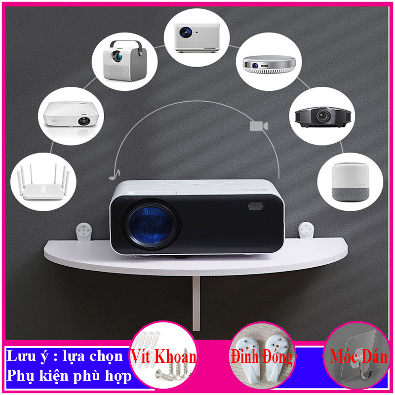 Kệ treo tường, kệ trang trí không cần khoan, đặt wifi, máy chiếu, điện thoại, remote, chất liệu gỗ pitech, màu trắng - a08