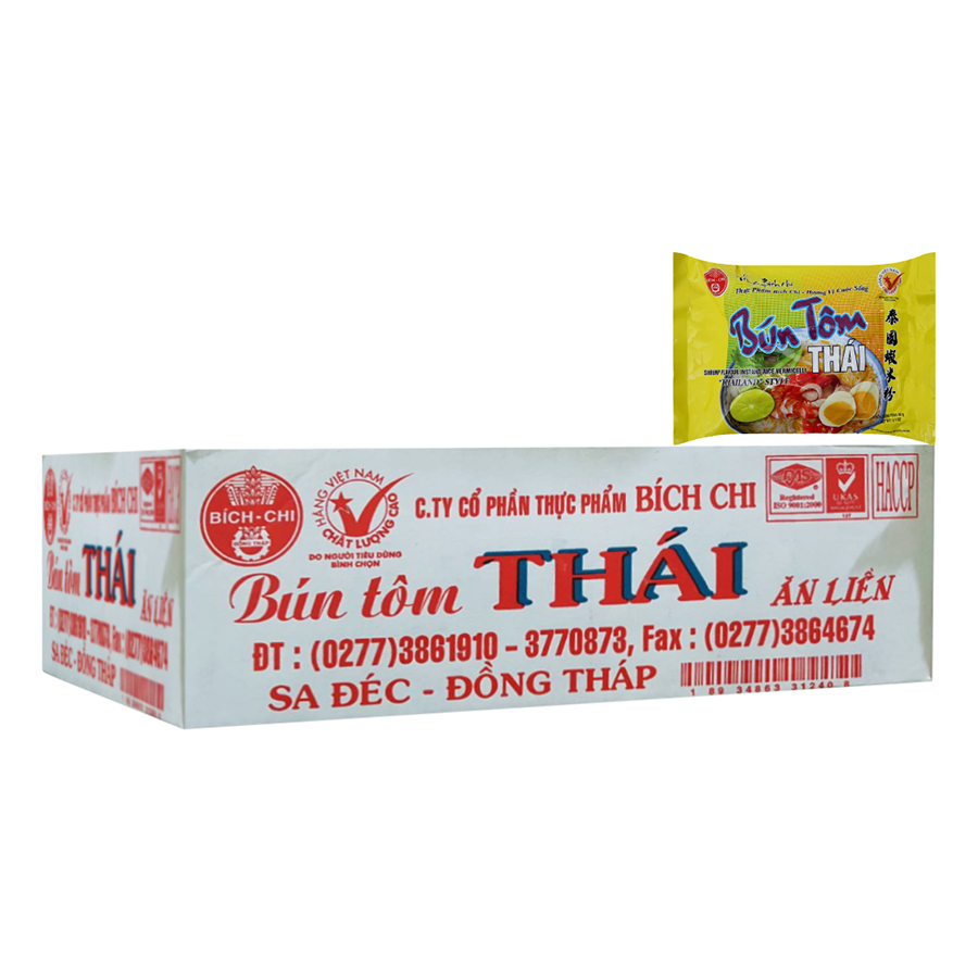 Thùng 30 Gói Bún Tôm Thái Bích Chi (60g/Gói)