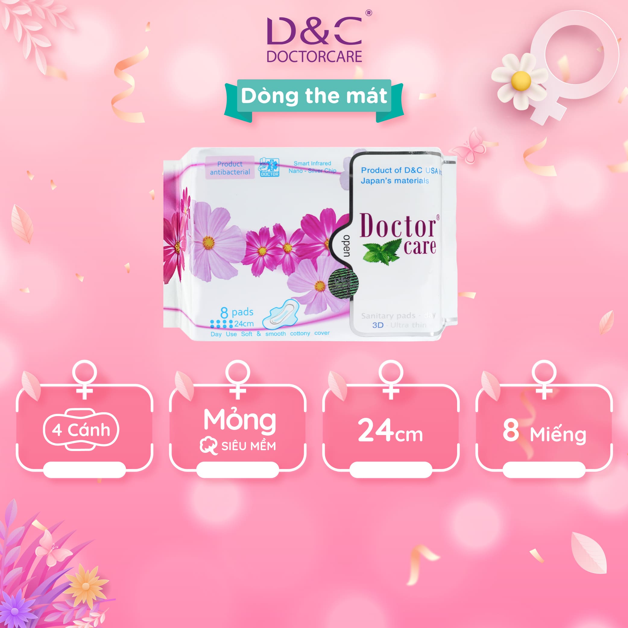 Băng vệ sinh thảo dược Doctor Care ban ngày 24cm the mát tự tin cả ngày dài