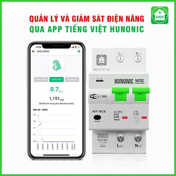 Aptomat Đo Năng Lượng Hunonic Notec CB Thông Minh Hẹn Giờ Tự Động [Hàng Chính Hãng