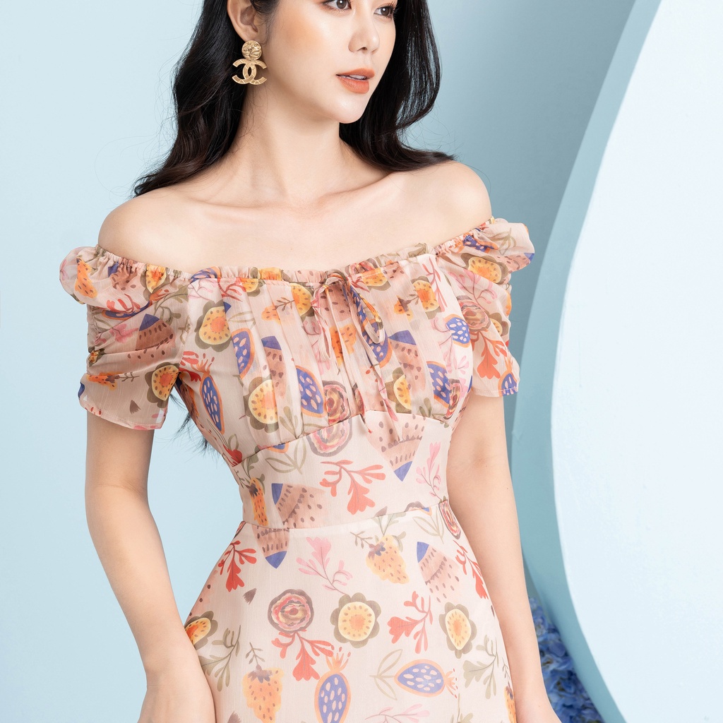 Đầm Hoa Xòe Phối Ngực NhúnThời Trang UK Fashion Thiết Kế Cổ Vuông Nữ Tính, Chất Liệu Vải Cao Cấp NKDV2203009