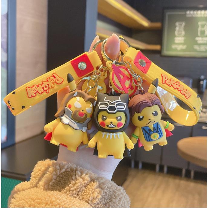 Móc khóa Pokemon Avenger Iron Man, Captain, Wakanda, Dr Strange, Spider Man PVC Loại Tốt