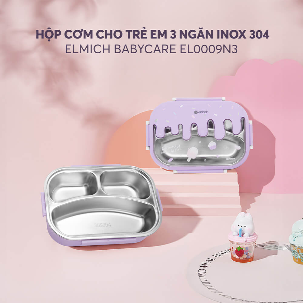 Hộp cơm cho trẻ em chia ngăn inox 304 Elmich Babycare EL-0009  - Hàng chính hãng
