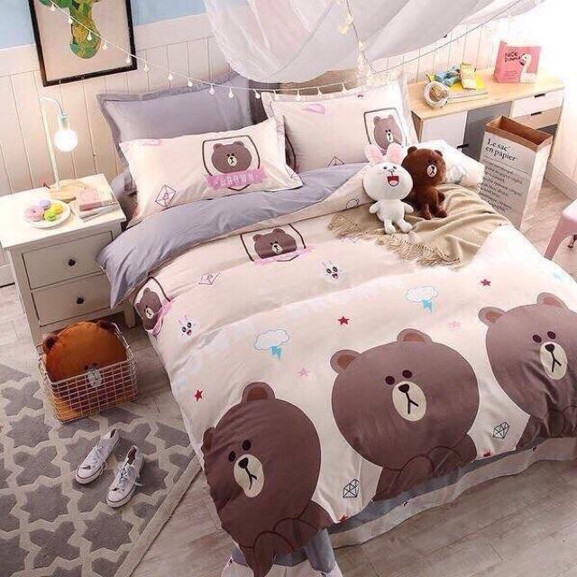 Bộ chăn ga poly cotton 4 món hình con vật ngộ nghĩnh