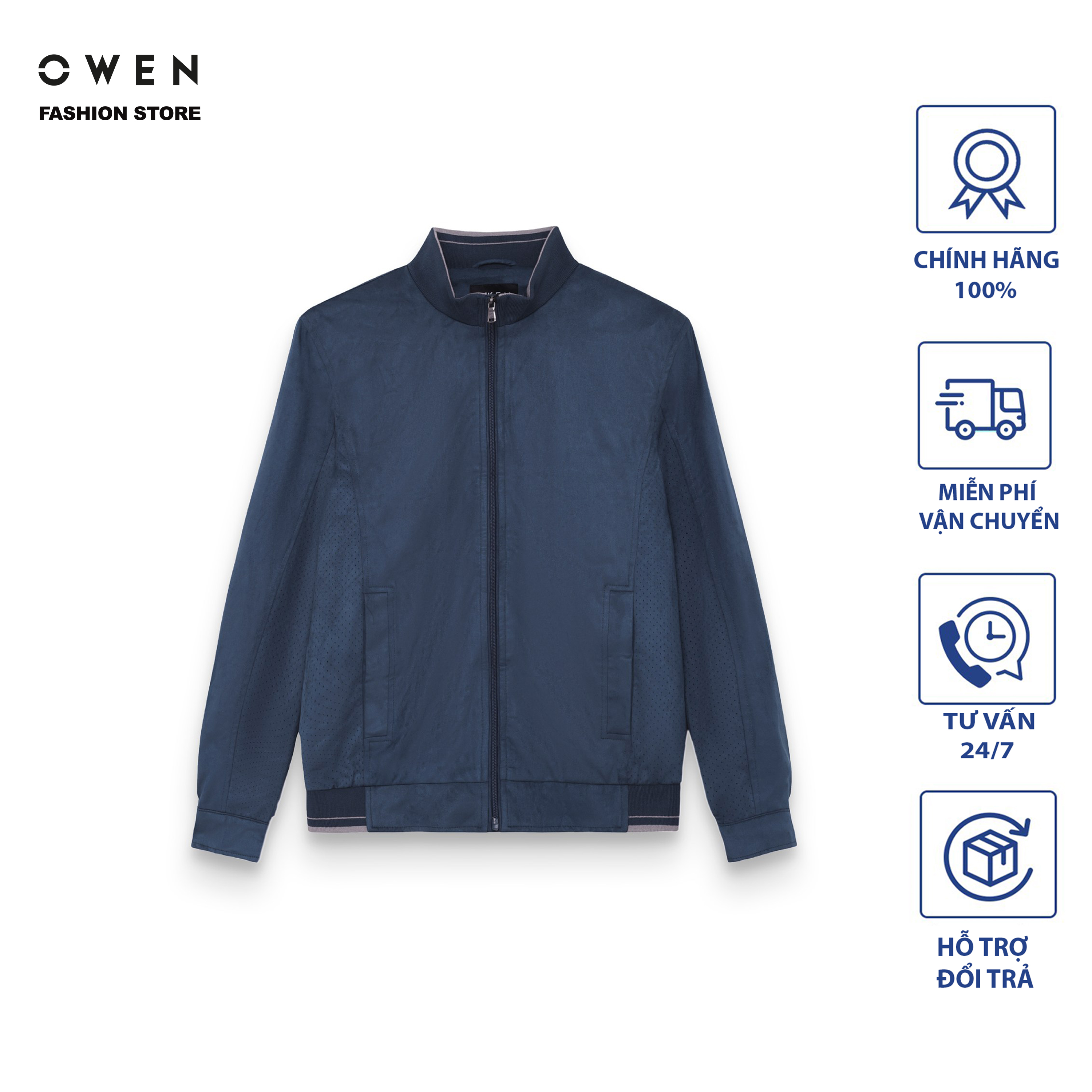 Áo khoác nam OWEN, áo Jacket da lộn cao cấp giữ ấm tốt JK220713