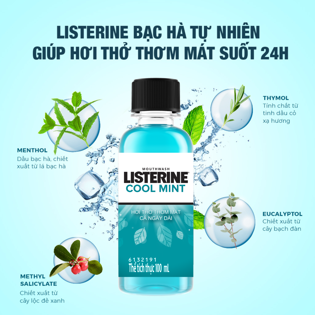 Bộ 6 Chai Nước Súc Miệng Giữ Hơi Thở Thơm Mát Listerine Cool Mint - Dung tích 100ml/chai