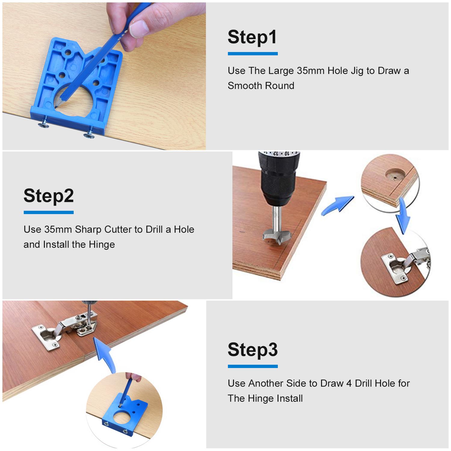 35mm Hinge Drilling Jig Concealed Guide Hinge Hole Drilling Guide Locator Carpentry Woodworking Hole Opener Door Cabinet