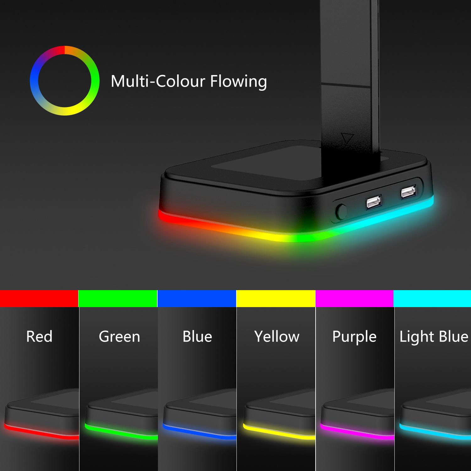 Đứng tai nghe kép, giá đỡ tai nghe RGB, người giữ tai nghe game thủ cho game thủ PC, tai nghe chơi game, màu đen