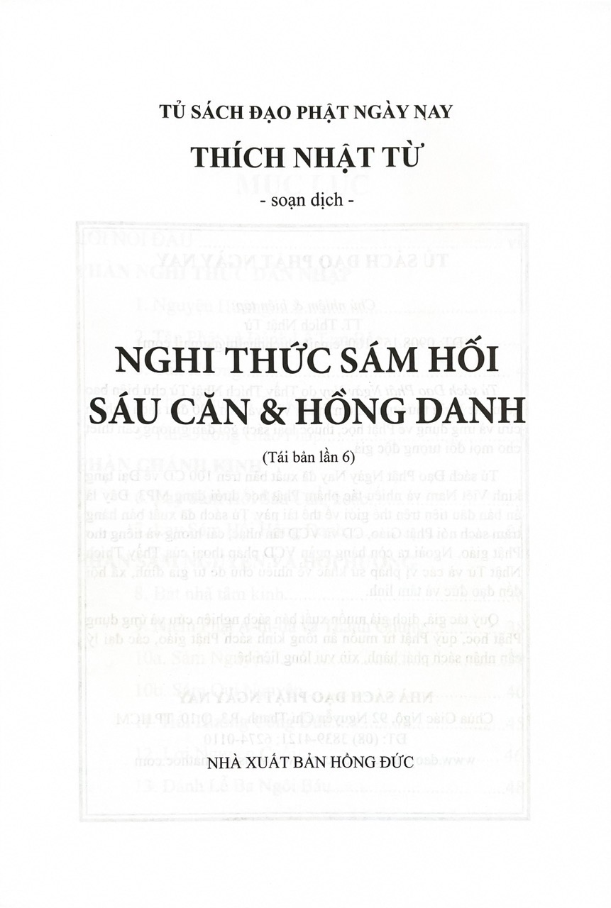 Nghi Thức Sám Hối Sáu Căn Và Hồng Danh