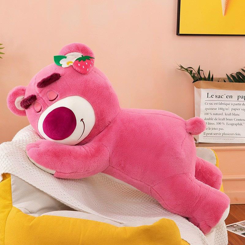 Gấu Bông LOTSO HUGGIN BEAR Lông Xù Tai Dâu Nằm Ngủ Đáng Yêu Kích Thước: 45cm-55cm-70cm