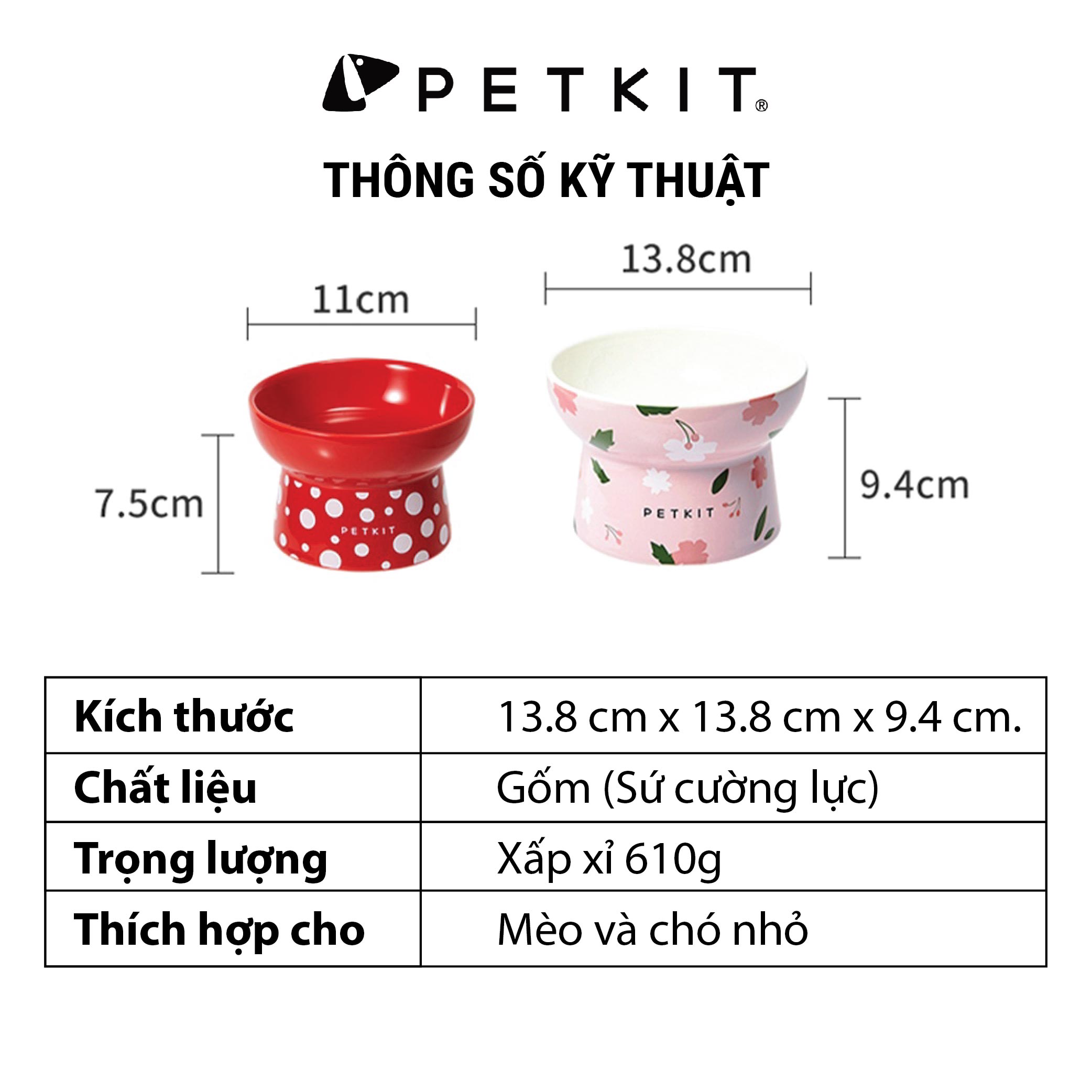 Chén Ăn, Bát Ăn Cho Chó Mèo Chống Gù Làm Từ Gốm Sứ Cao Cấp Ceramic Petkit Cera Spot