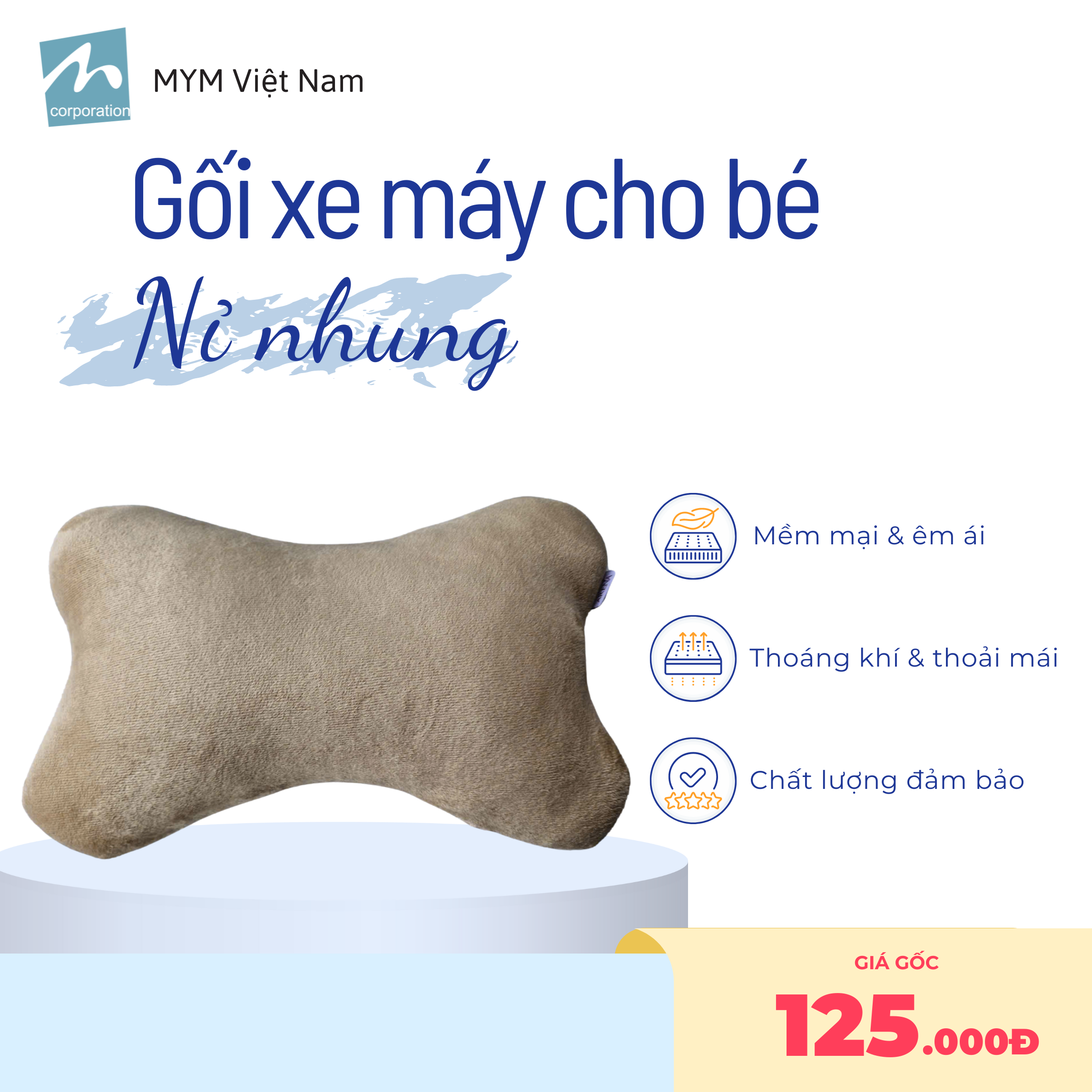 Gối Đi Xe Máy Cho Bé MYM Chất Vải Nhung Mềm Mại, Êm Ái