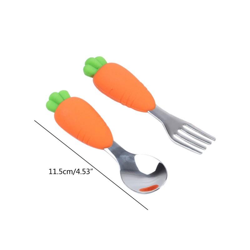 Sét Thìa Nĩa Cà Rốt Tập Xúc Cán Ngắn Inox Cao Cấp