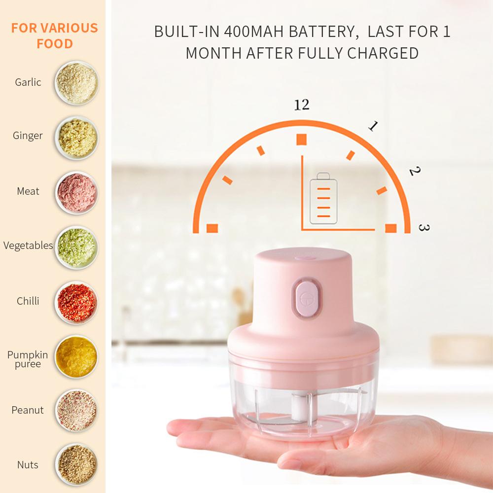 Máy cắt tỏi mini chạy điện không dây Động cơ 45W Lưỡi khuấy kép Pin 400mAh tích hợp, nhỏ gọn