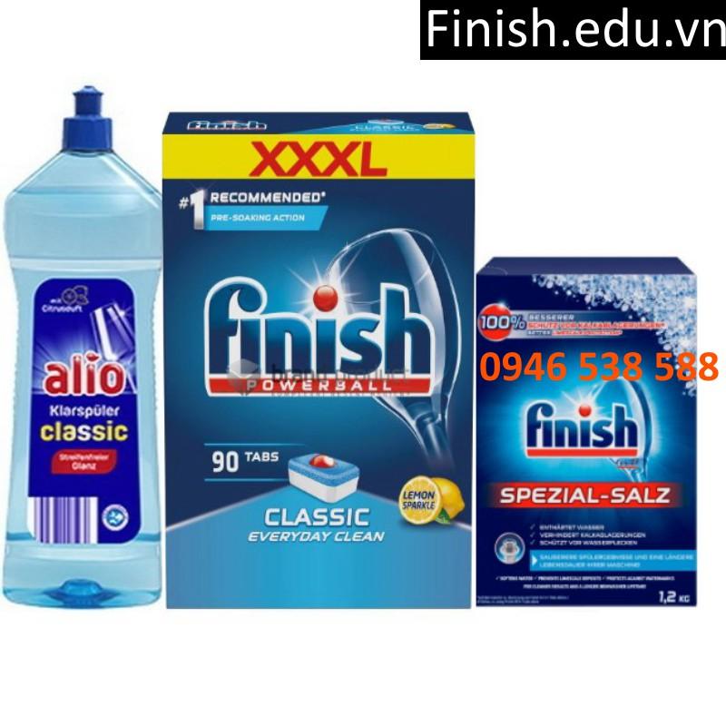 Combo 90 viên rửa bát finish classic + muối Somat 1.2kg + Nước làm bóng alio 1 lít dùng cho máy rửa bát