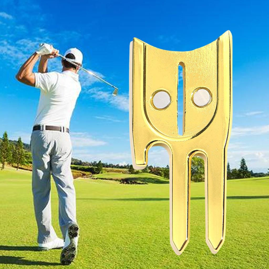 Golf Divot Tool Ball Marker Bottle Opener Green Repair Fork Golden