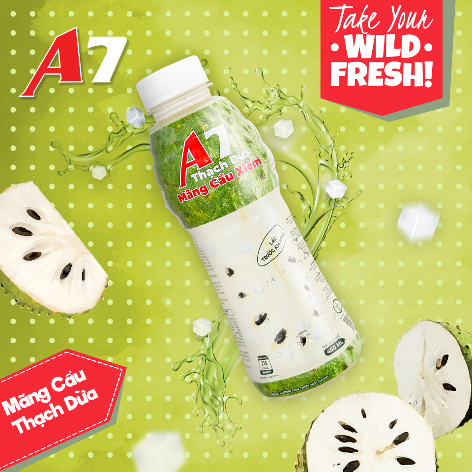 Nước Mãng Cầu Xiêm Thạch Dừa A7 Chai 450ml - Thùng 24 Chai