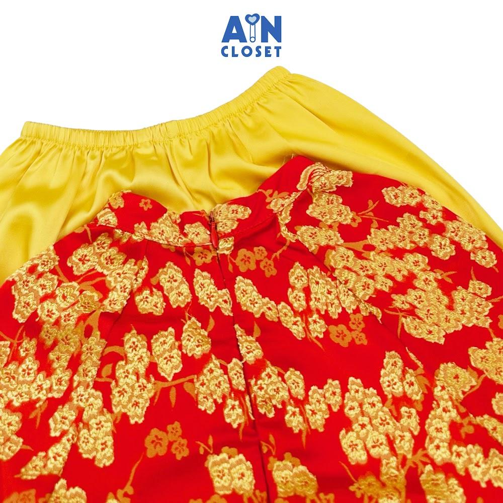 Bộ Áo Dài bé gái họa tiết hoa Mai Đỏ Gấm lụa - AICDBGBS3RWL - AIN Closet
