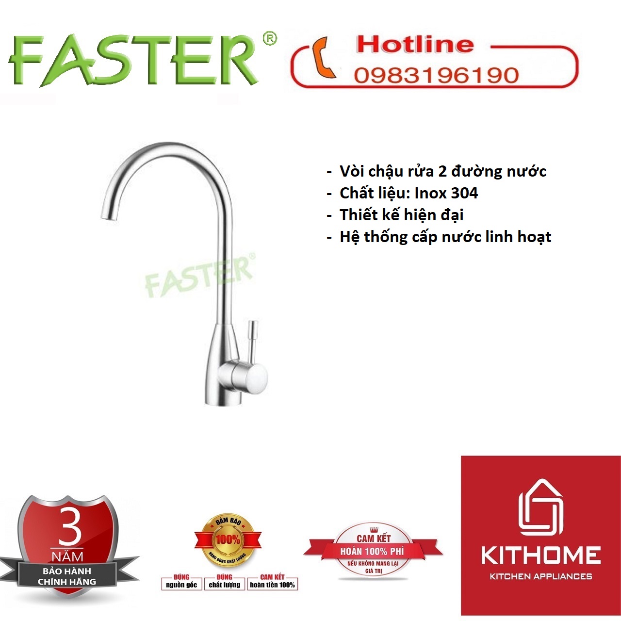 VÒI RỬA BÁT FASTER FS 02SS - HÀNG CHÍNH HÃNG