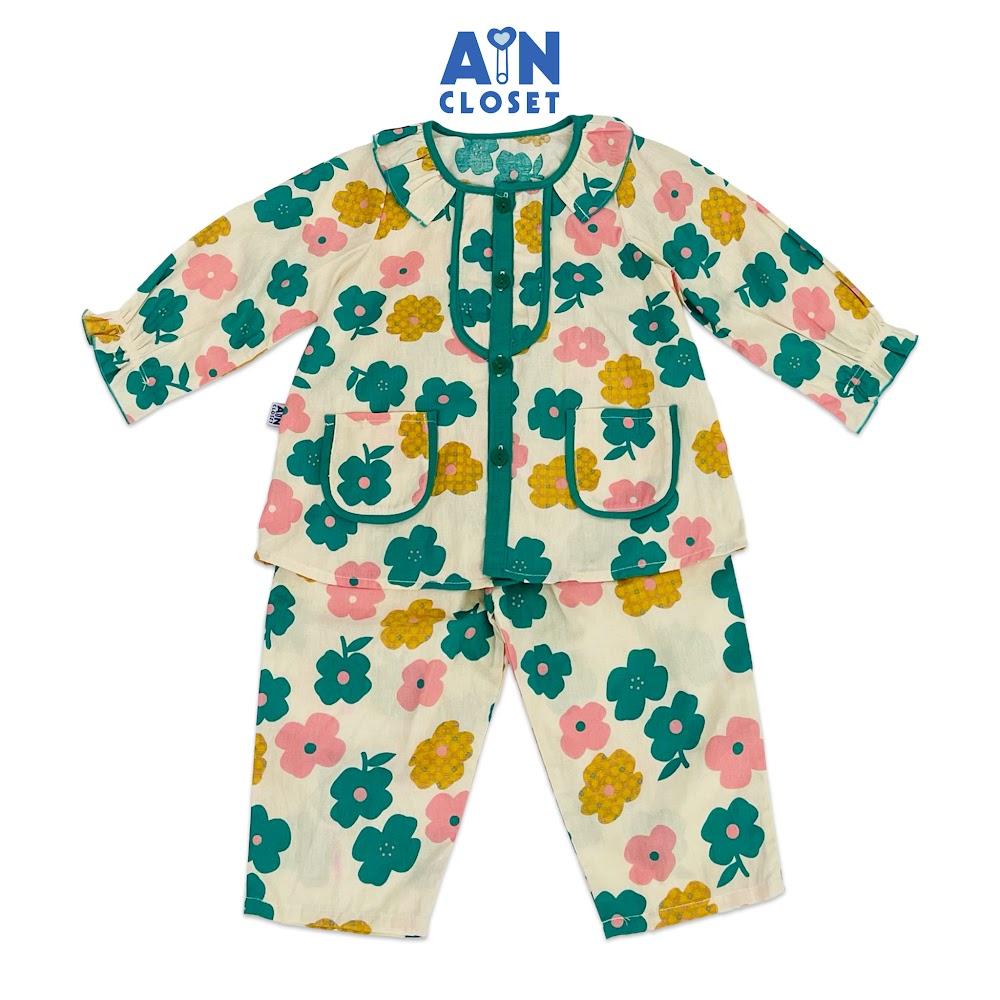 Bộ quần áo dài bé gái họa tiết Hoa Xanh cotton - AICDBGDZE0QG - AIN Closet
