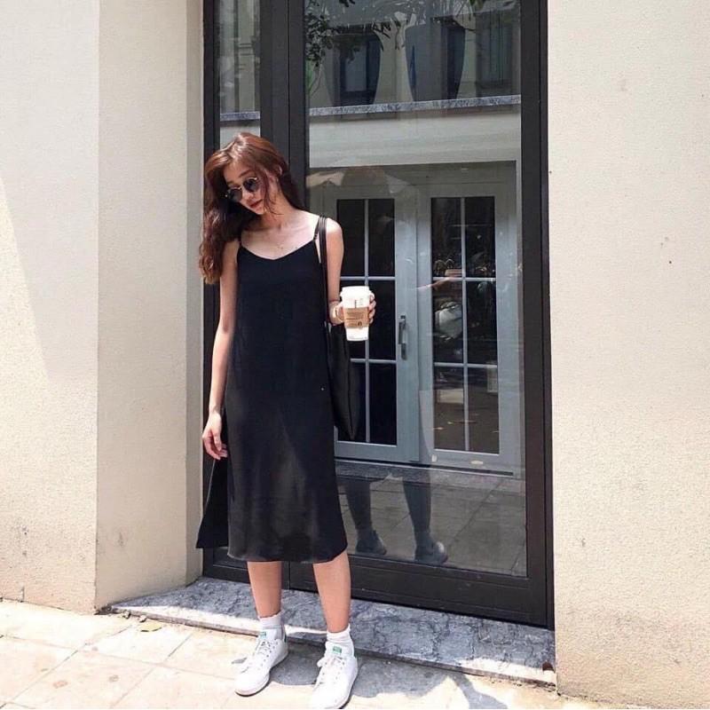 Đầm suông đan dây xẻ tà
