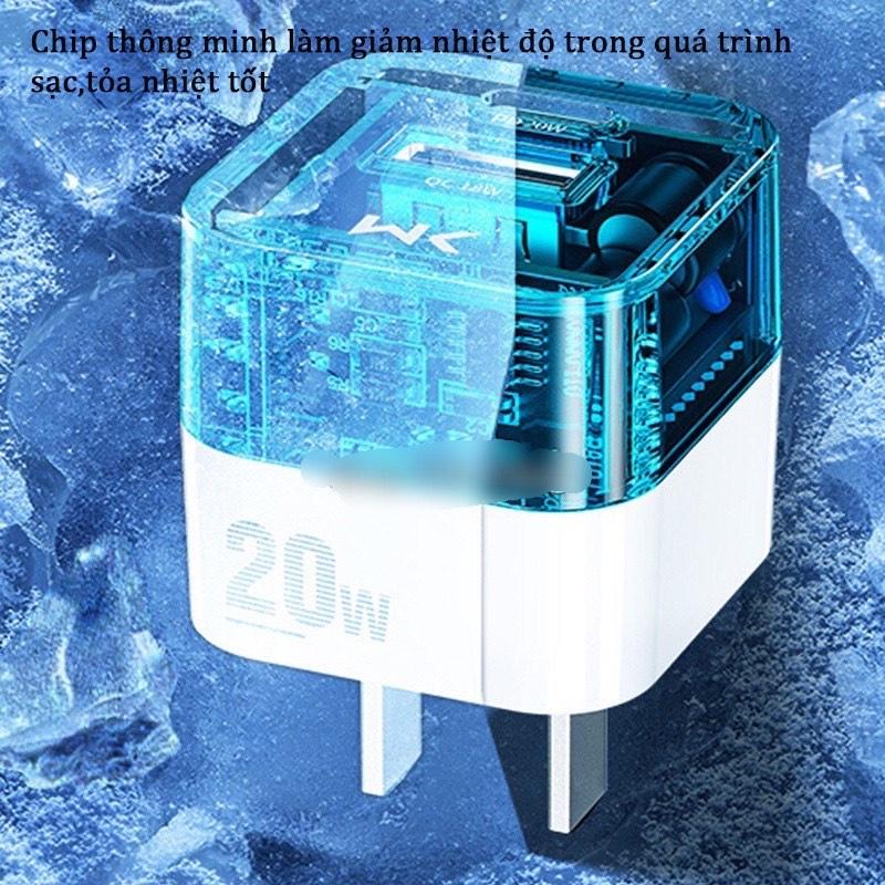 Củ Sạc Nhanh trong suốt 20W WEKOME Cốc sạc Chip Thông Minh Cổng Sạc Nhanh PD QC chân cắm USB và Type-C