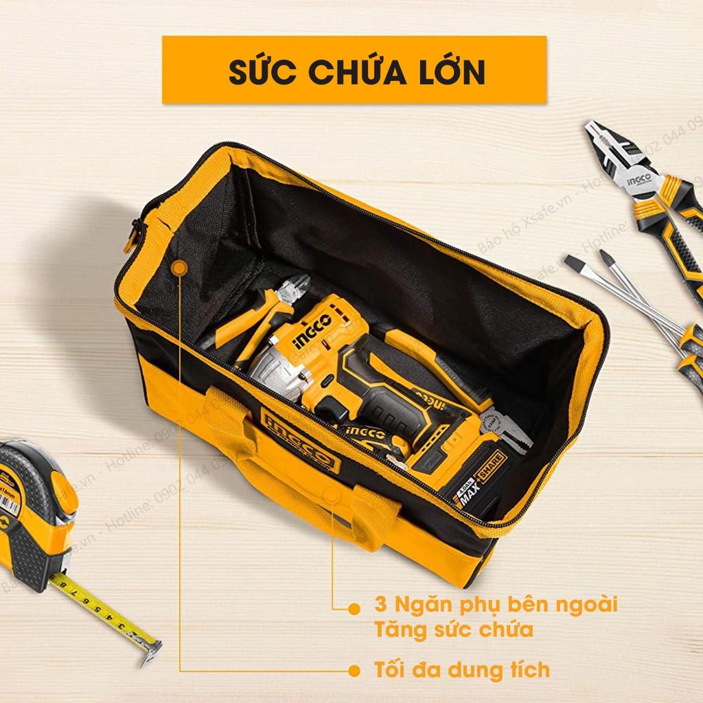 Túi đồ nghề dụng cụ INGCO 13 inch có miệng rộng Chống thấm nước Túi đựng dụng cụ đa năng cho ngành kỹ thuật xây dựng