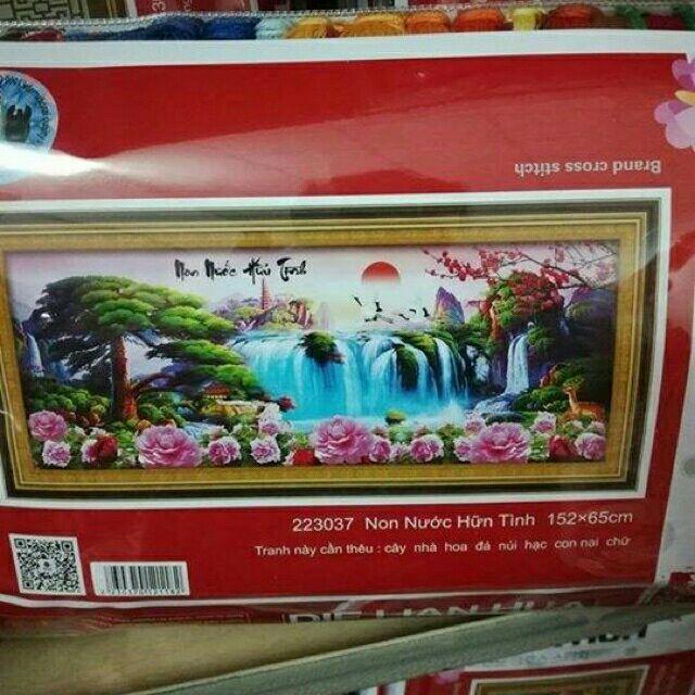 Tranh thêu chữ thập NON NƯỚC HỮU TÌNH 152×65 cm chưa thêu.