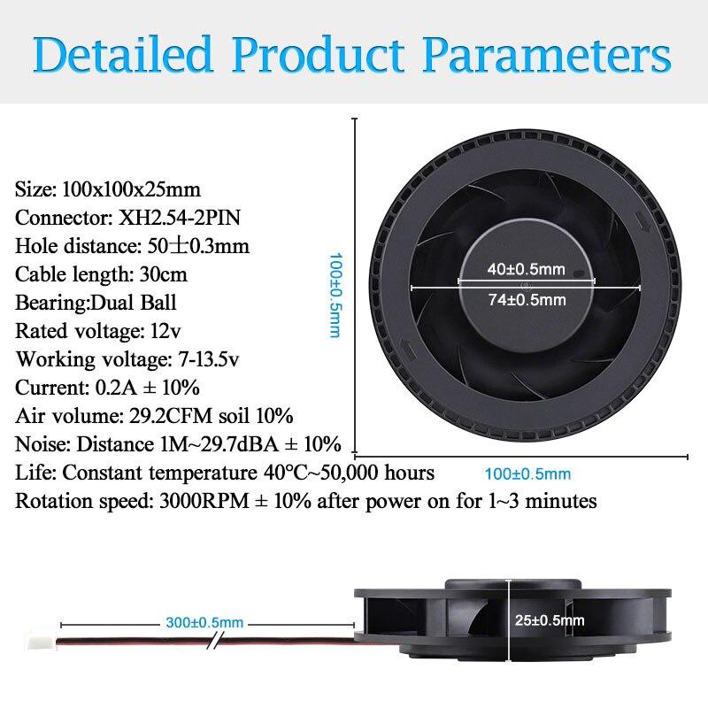 1Pcs Gdstime DC 12V Fan 100mm 100mmx100mmx25mm New Centrifugal Turbo Cooler Fan 10cm 100x25mm Dual Ball Turbo Blower Fan