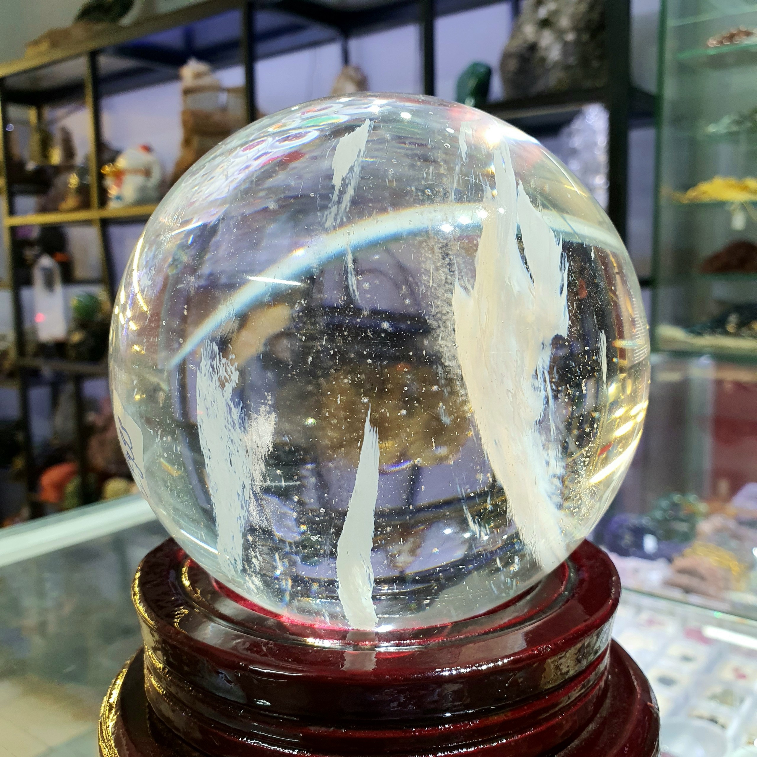 Quả cầu phong thủy đá obisian trắng thiên nhiên đường kính 11cm - Hợp mệnh kim, thủy - QCT1117