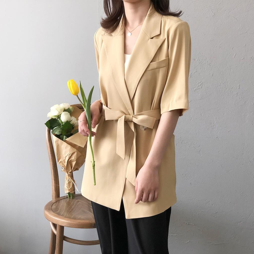 ÁO BLAZER NỮ NGẮN TAY PHỐI DÂY BUỘC EO