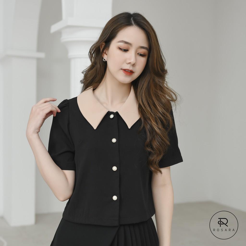 Áo sơ mi kiểu thời trang nữ dáng suông ngắn tay Rosara AM42