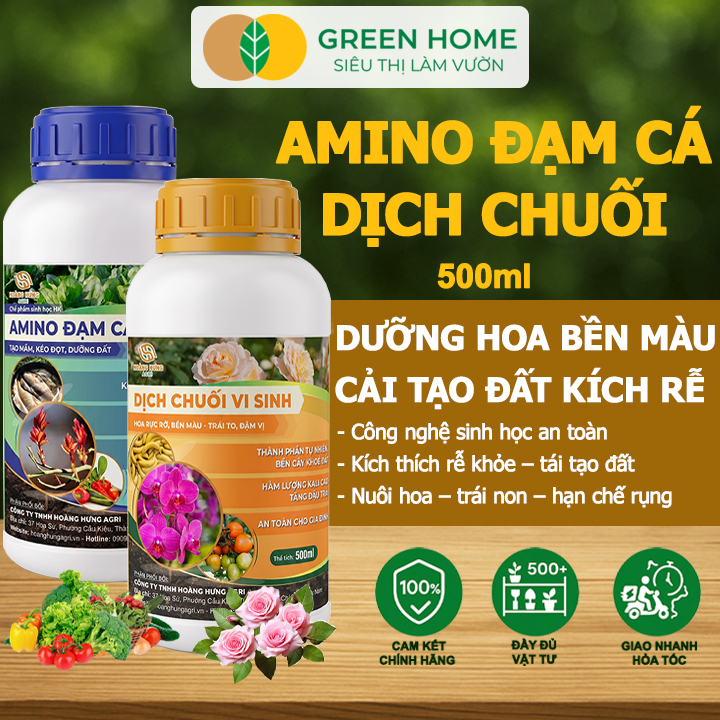Combo Phân Bón Hữu Cơ Đạm Cá + Dịch Chuối GreenHome, 500ml, Kích Rễ, Bung Đọt, Tăng Đậu Trái To Ngọt