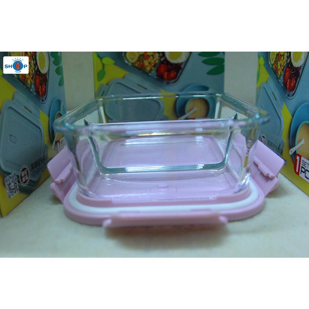 Hộp đựng thực phẩm, hộp cơm thủy tinh 2 ngăn 1000ml để tủ lạnh, lò vi sóng