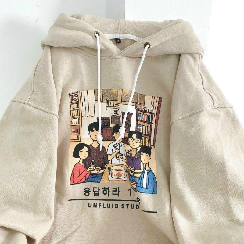 Áo hoodie Ulzzang unisex kiểu áo khoác có mũ rộng form rộng phong cách hàn