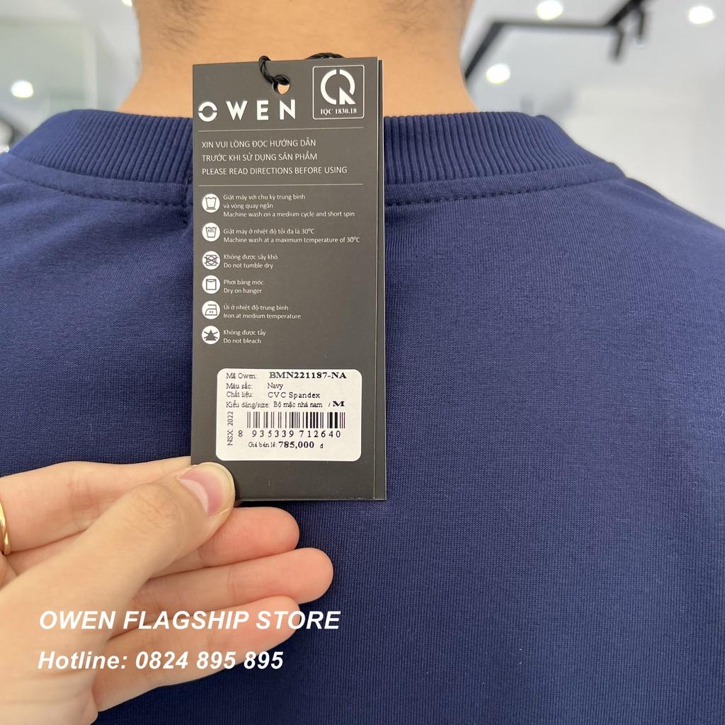 Bộ nỉ nam OWEN màu xanh navy, bộ mặc nhà Thu đông dành cho nam chất liệu cotton cao cấp mã BMN221187