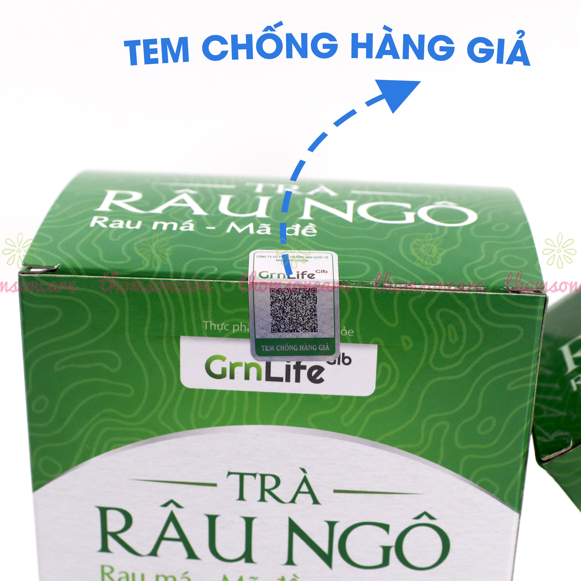 Trà râu ngô GrnLife   rau má mã đề Hộp 20 gói, giúp thanh nhiệt, mát gan, lợi tiểu, tốt cho người tiểu rắt nóng trong, rôm sẩy  - Thomsoncare