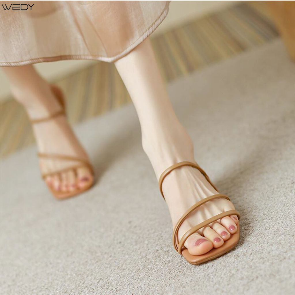 Giày Sandal Quai Mảnh Hở Ngón Đế Bệt, Sandal Quai Chéo Da Mềm Gót 3 Phân WD2321