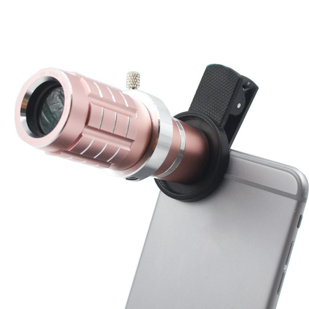 Clip-on 12X Zoom Telescope Camera Telephoto Lens and Wide Angle Lens black