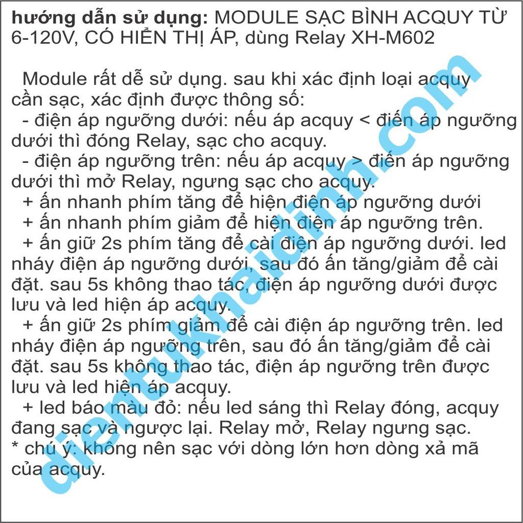 MODULE SẠC BÌNH ACQUY TỪ 6-120V, CÓ HIỂN THỊ ÁP, dùng Relay XH-M602 kde4908