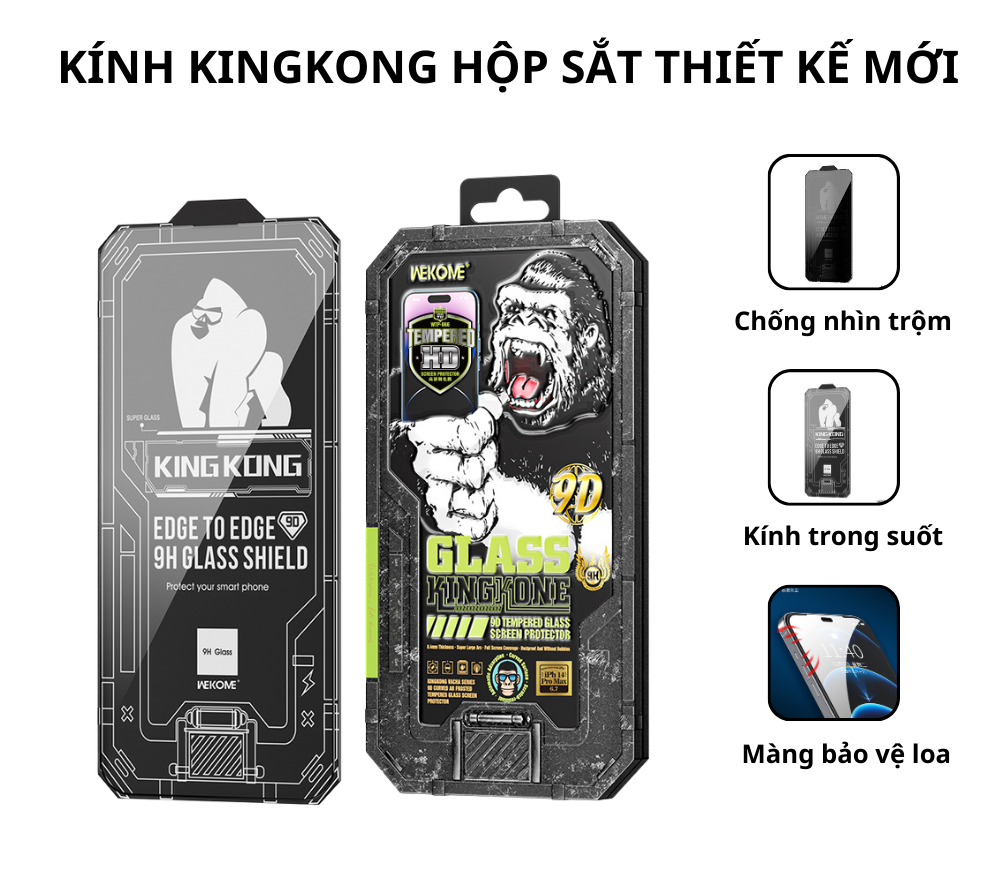 Kính cường lực KINGKONG WEKOME Thiết kế mới nhất - Chất lượng cải tiến - Có màng bảo vệ loai WTP- 066 - Hộp sắt Full Box HÀNG NHẬP KHẨU