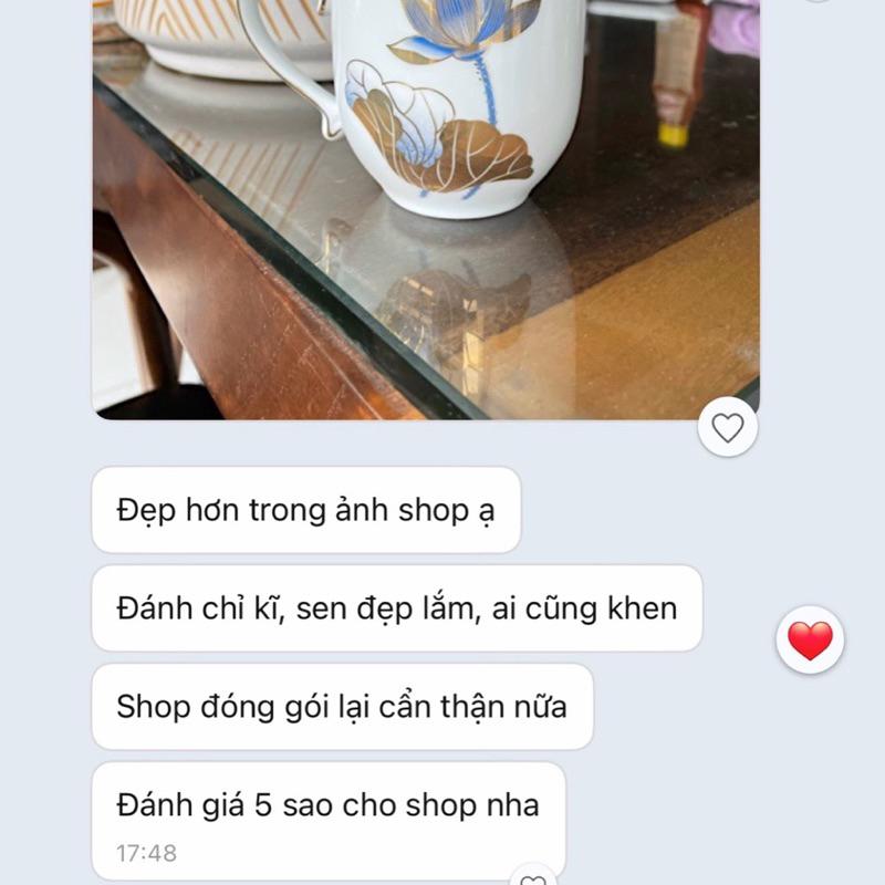 Cốc ly sứ có quai có nắp vẽ sen vàng kim 350ml - Gốm sứ Bát Tràng