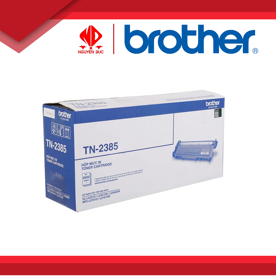 Mực In Laser Brother TN-2385 (2.600 Trang), Mực In Laser Trắng Đen Sử Dụng Cho Máy In Brother L2321D, L2366DW, L2361DN, L2520D, L2701D, L2701DW - Hàng chính hãng