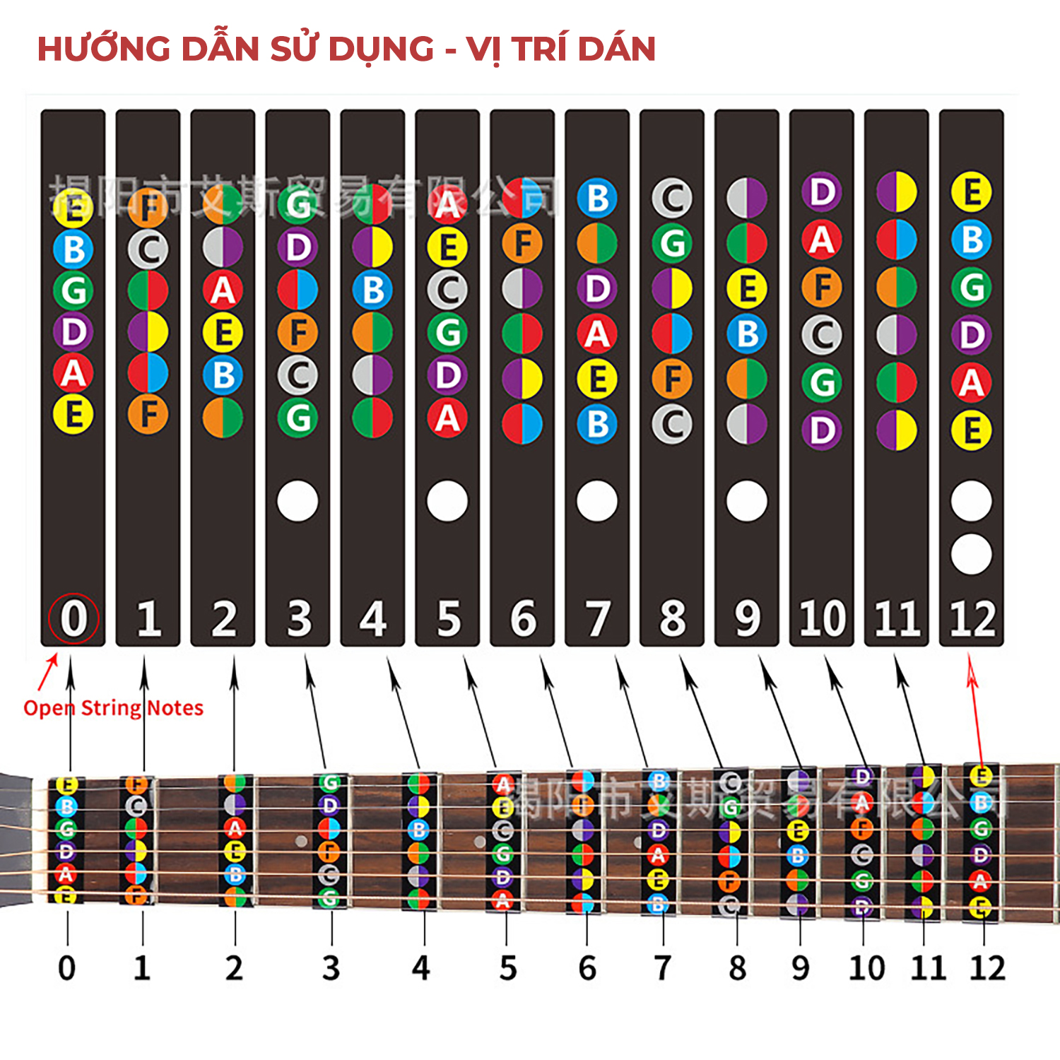 Miếng dán Note nhạc - đánh dấu tên nốt nhạc trên cần đàn Guitar | Guitar Note Sticker - Decal