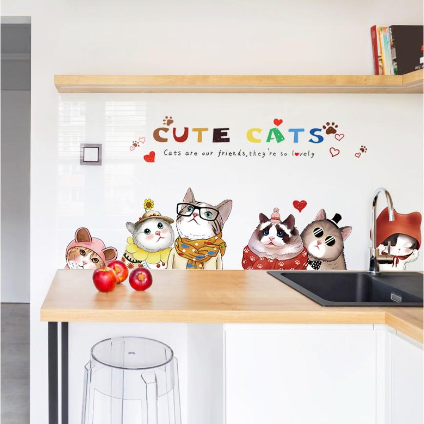 Decal dán tường trang trí - 6 CHÚ MÈO NGỘ NGHĨNH ĐÁNG YÊU CHO BÉ