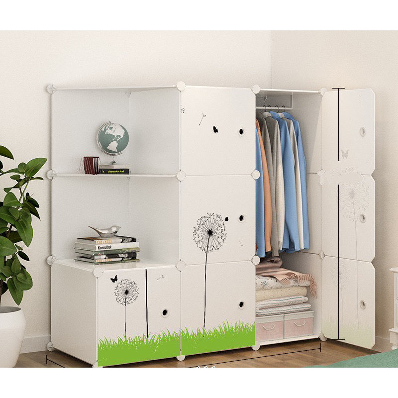 Tủ nhựa lắp ghép 9 ô 2 xéo decal hoa bồ công anh